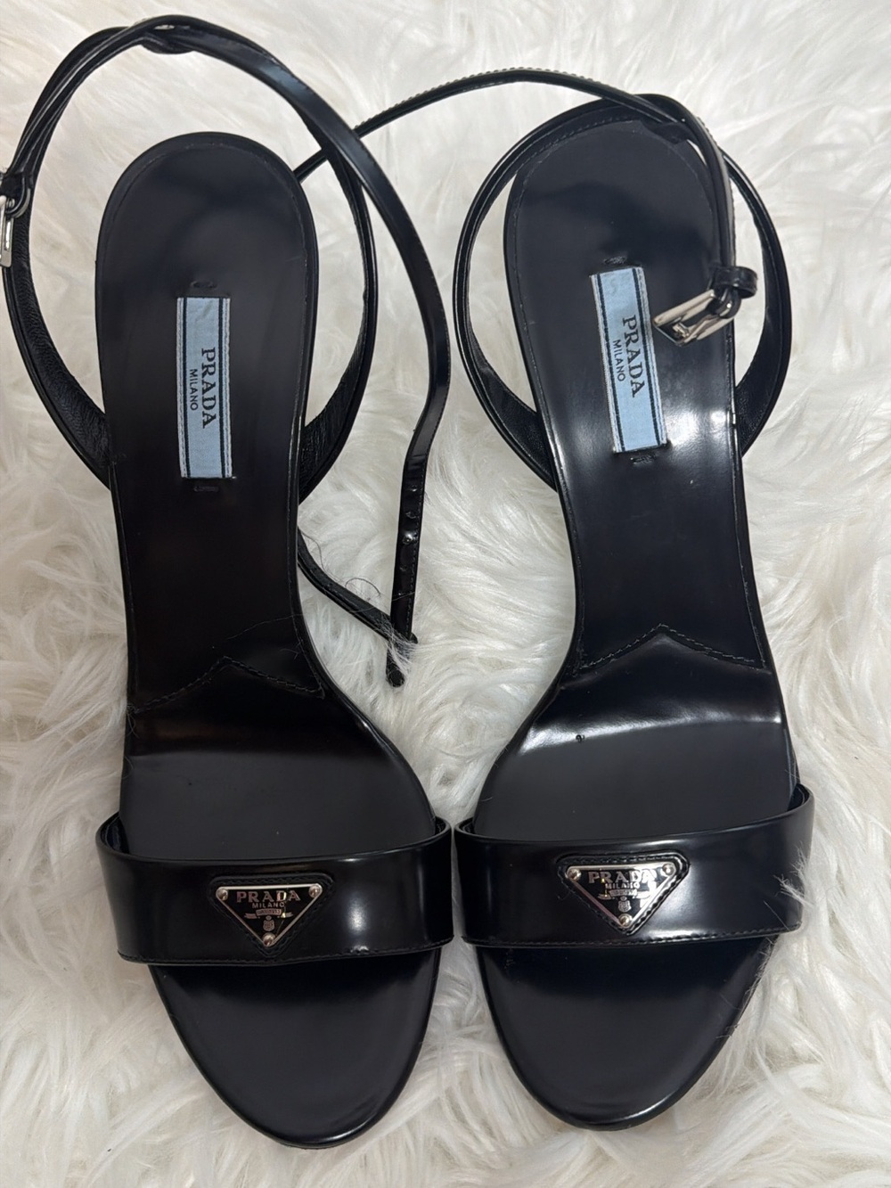 Prada Black Patent Leather Logo Ankle-Strap Sandals | 40.5 | great condition